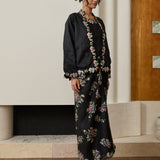 Midsummer Ramie Floral Knot Skirt in Black