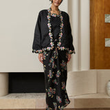 Midsummer Ramie Floral Knot Skirt in Black