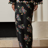 Midsummer Ramie Floral Knot Skirt in Black