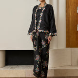 Midsummer Ramie Floral Knot Skirt in Black