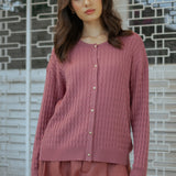 Iris Cable-Knit Cardigan in Berry Pink