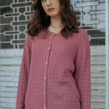 Iris Cable-Knit Cardigan in Berry Pink