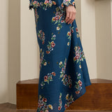 Midsummer Ramie Floral Knot Skirt in Teal