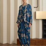 Midsummer Ramie Floral Knot Skirt in Teal