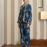 Midsummer Ramie Floral Knot Skirt in Teal