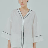 Sculptor Linen Outline Shirt in White
