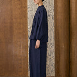 May Linen Top in Navy