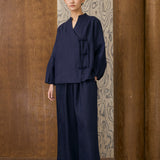 May Linen Top in Navy