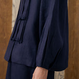 May Linen Top in Navy