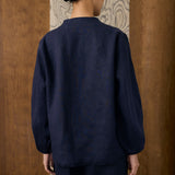 May Linen Top in Navy