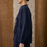 May Linen Top in Navy