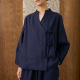 May Linen Top in Navy