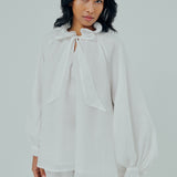 Studio Ruffle Ramie Blouse in White
