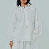 Studio Ruffle Ramie Blouse in White
