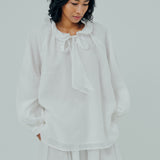Studio Ruffle Ramie Blouse in White