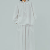 Studio Ruffle Ramie Blouse in White