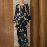 Midsummer 2-Piece Ramie Floral Kebaya Top in Black