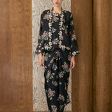 Midsummer 2-Piece Ramie Floral Kebaya Top in Black