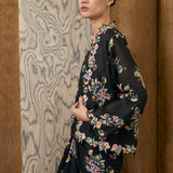 Midsummer 2-Piece Ramie Floral Kebaya Top in Black