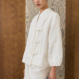 May Linen Top in Porcelain