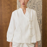 May Linen Top in Porcelain