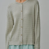 Iris Cable-Knit Cardigan in Celadon