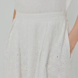 Curator Broderie Pleated Maxi Skirt in White