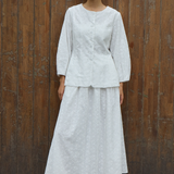 Curator Broderie Pleated Maxi Skirt in White