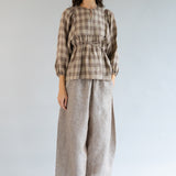 Big Day Linen Blouse in Brown Gingham