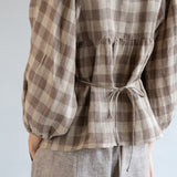 Big Day Linen Blouse in Brown Gingham