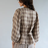 Big Day Linen Blouse in Brown Gingham
