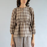 Big Day Linen Blouse in Brown Gingham