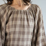 Solstice Linen Dress in Brown Gingham