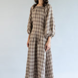 Solstice Linen Dress in Brown Gingham