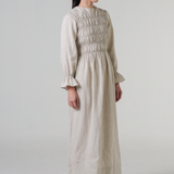 Honeymoon Shirred Linen Dress in Dune