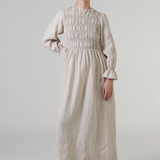 Honeymoon Shirred Linen Dress in Dune