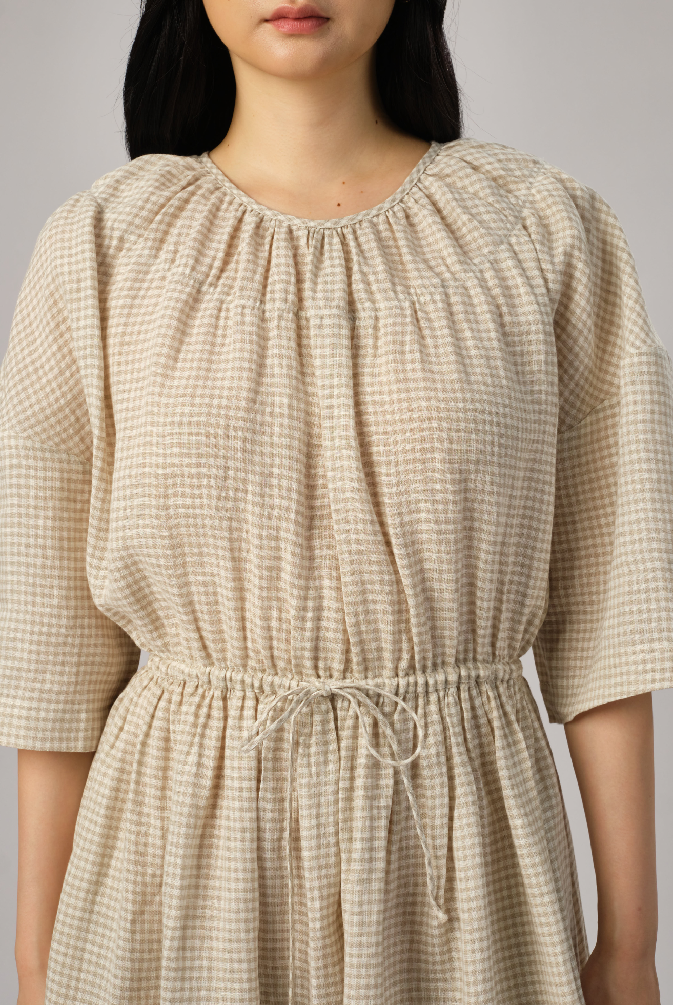 Market Linen Gingham Dress in Ecru Whimsigirl Market Linen Gingham Dress in Ecru Whimsigirl