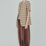 Midtown Short-Sleeve Linen Blazer in Brown Gingham