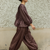 Studio Ramie Balloon Trousers in Chocolate