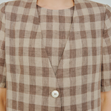 Midtown Short-Sleeve Linen Blazer in Brown Gingham