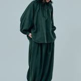 Studio Ruffle Ramie Blouse in Emerald