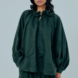 Studio Ruffle Ramie Blouse in Emerald