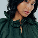 Studio Ruffle Ramie Blouse in Emerald