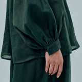 Studio Ruffle Ramie Blouse in Emerald