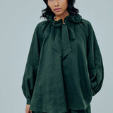 Studio Ruffle Ramie Blouse in Emerald