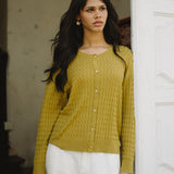 Iris Cable-Knit Cardigan in Chartreuse