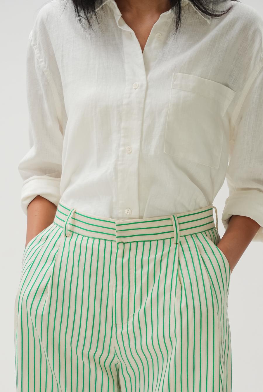 Off Duty Trousers in Green Stripe
