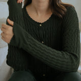 Iris Cable-Knit Cardigan in Emerald
