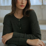 Iris Cable-Knit Cardigan in Emerald