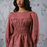 Sweetheart Linen Blouse in Mauve Pink